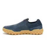 Zapatillas Caterpillar Hex Slip On color azul marino, sin cordones, de gamuza con suela de goma color caramelo.