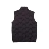 Chaleco negro acolchado con cierre frontal, bolsillos tipo welt y parche de silicona con el logo de Caterpillar en el pecho.