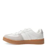 Zapatillas deportivas negras con detalles en blanco y suela color caramelo.