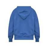 Canguro azul con capucha y bolsillo tipo canguro. Logo de New Balance bordado en blanco en el pecho.