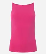 Blusa fucsia sin mangas con tirantes finos y escote cuadrado.