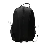 Mochila negra de tela con cierre principal superior y un bolsillo vertical frontal con cierre. Posee un bolsillo lateral de malla y un asa superior. El logo "PUSH" está impreso verticalmente en el frente.