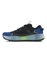 Championes Under Armour Fat Tire Venture Pro, color negro con detalles en azul y verde. Inspirados en bicicletas Fat Tire, con suela de goma resistente y amortiguación UA HOVR.