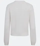 Cardigan blanco de punto con hilo mezclado, escote en V, abotonado frontal con botones forrados y mangas largas.