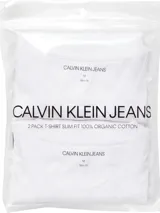 Pack de dos remeras blancas de algodón con cuello redondo y mangas cortas. Presentan el logo de Calvin Klein Jeans bordado en el pecho.