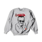 Buzo gris de algodón con estampado de Stan Lee en estilo cómic.