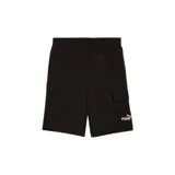 Short deportivo negro con cintura elástica ajustable, bolsillos laterales y bolsillo cargo con logo Puma estampado en blanco.