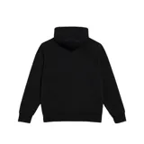 Campera Vans negra con capucha, cierre frontal y logo blanco estampado en el pecho.