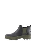 Botas de lluvia cortas color gris oscuro con suela y detalles en verde oliva.