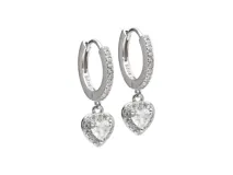 Aros de plata 925 con diseño de argolla con circonias y dije colgante de corazón con circonias.