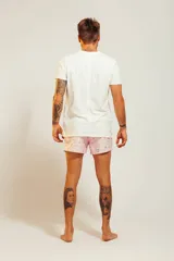 Short de baño celeste con estampado de personas nadando y faroles.