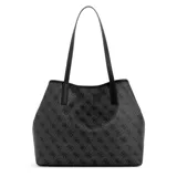 Cartera tote 2 en 1 de la marca Guess, modelo Vikky II, color carbón (negro con estampado del logo en gris oscuro). Incluye un bolso principal con asas dobles y un monedero extraíble.