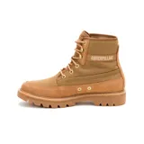 Bota acordonada color marrón claro, con suela de goma y logo de Caterpillar en el lateral.