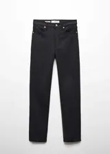 Pantalón de jean negro encerado, de corte slim y tiro medio.