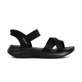 Sandalias Skechers Slip-ins Ultra Flex 3.0, color negro, con tiras elásticas cruzadas y plantilla acolchada Yoga Foam.