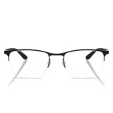 Armazón para lentes Ray Ban modelo 6513/55, color negro con detalles plateados. Diseño rectangular con marco metálico y patillas de acetato.