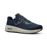 Championes deportivos Joma Selene Men 2403, color azul marino con detalles en naranja y suela beige. Confeccionados en malla ligera y transpirable con tecnología VTS para facilitar la evacuación del sudor. Cuentan con plantilla Memory Foam y entresuela de phylon de alta densidad con placa Reactive Step para mayor amortiguación y rendimiento. Suela antideslizante.