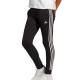 Pantalón de jogging Adidas Essentials French Terry para mujer, color negro con tres rayas blancas a los costados.