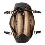 Cartera Guess modelo Evelune mediana, color negro con estampado del logo de la marca. Tiene doble asa de mano, correa bandolera desmontable y herrajes dorados.