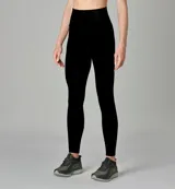 Calza deportiva negra de tiro alto, confeccionada en tejido elástico.