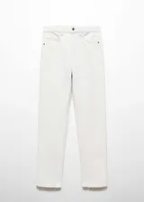 Pantalón de jean blanco de corte recto, tiro medio y largo cropped.