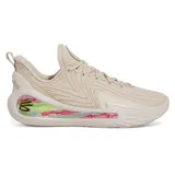 Zapatillas de básquet Under Armour Curry 12 Strn color beige con detalles en blanco y suela con diseño multicolor.