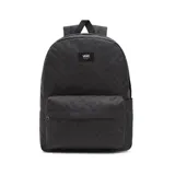 Mochila Vans Old Skool negra con estampado a cuadros en tono sobre tono. Tiene un compartimento principal con cierre, un bolsillo frontal con cierre y correas acolchadas ajustables.
