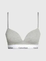 Brasier Calvin Klein Modern Cotton, color gris melange, con escote en V, breteles regulables y banda elástica blanca con logo de la marca.