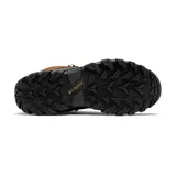 Bota de trekking Columbia Newton Ridge II, color marrón con detalles en negro y rojo. Fabricada en cuero y material sintético impermeable, con suela de goma Omni-Grip para mayor tracción.