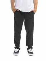 Pantalón casual negro de corte recto, con cintura elastizada y regulable, y bolsillos laterales.