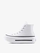 Championes Converse Chuck Taylor All Star Lift de caña alta, color blanco, con plataforma y detalles en negro.