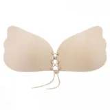 Sostén color piel con copas de tela y cordón ajustable en el centro.