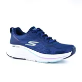 Championes deportivos Skechers Max Cushioning Elite 2.0, color azul marino. Capellada de malla con cordones, plantilla Air-Cooled Goga Mat, amortiguación Ultra Go y entresuela Max Cushioning Elite.