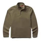 Buzo polar verde oliva para hombre, con cierre de un cuarto, cuello alto y logo de la marca Merrell bordado en el pecho.