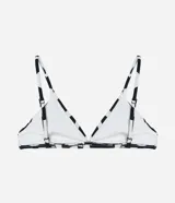 Top de bikini triangular con estampado bicolor, breteles finos regulables y copas desmontables.