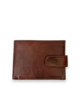 Billetera masculina de cuero, color marrón, con solapa y diseño simple.