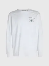 Remera blanca de manga larga Calvin Klein Jeans, confeccionada en algodón orgánico. Presenta cuello redondo, puños de canalé y un estampado con el logo de la marca en el pecho.