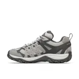 Zapatillas de senderismo Merrell Accentor 3 WP para mujer, en tonos grises. Parte superior de malla y gamuza, cierre con cordones, lengüeta con fuelle, puntera de goma protectora, colchón de aire Merrell en el talón, plantilla contorneada extraíble Merrell Kinetic Fit™ BASE, entresuela de EVA moldeada por compresión y caña de arco de nailon moldeado.
