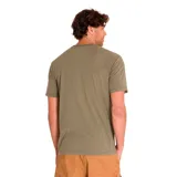 Remera verde militar de manga corta con cuello redondo y logo de Caterpillar estampado en el pecho.