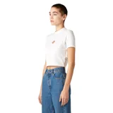 Remera blanca de corte cropped con logo de Dickies bordado en el pecho.