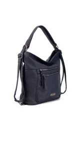Cartera negra con opción de uso como mochila, con diseño práctico, bolsillo al frente y atrás para fácil acceso. División interna en el medio para organizar tus pertenencias, ideal para uso diario, compacta y funcional.