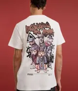 Remera blanca de algodón con estampa en la espalda de perros vestidos como gangsters y la frase "Beware of Dog".