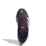 Championes Adidas Dropset Control de mujer, color borgoña con estampado floral, detalles en negro y blanco, y las tres tiras características de la marca en color plateado.