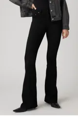 Pantalón de jean negro de tiro alto y corte flare.