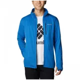 Campera polar Columbia Park View Fleece, color azul jaspeado, con cierre frontal completo, cuello alto, bolsillos laterales con cierre y bolsillo en el pecho con cierre vertical en color verde lima. Cuenta con tecnología Omni-Wick, puños elásticos con orificios para pulgares y protector de barbilla.