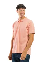 Remera polo verde con cuello y mangas con borde blanco, confeccionada en algodón.