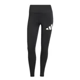 Calza deportiva Adidas Train Essentials negra con cintura alta y logo de la marca en blanco en la pierna izquierda.