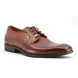 Zapato acordonado de cuero negro, de vestir, con punta fina y suela de goma.