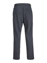 Pantalón de jogging gris oscuro con cintura elástica ajustable con cordón, bolsillos laterales y logo estampado en la pierna izquierda.