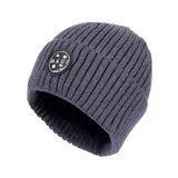 Gorro de lana azul con doblez y etiqueta de goma con el logo de Maui and Sons.